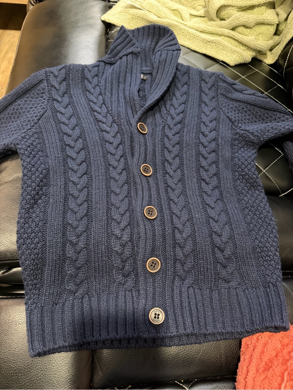 Kids  Navy Cable Knit Button-Up Sweater
